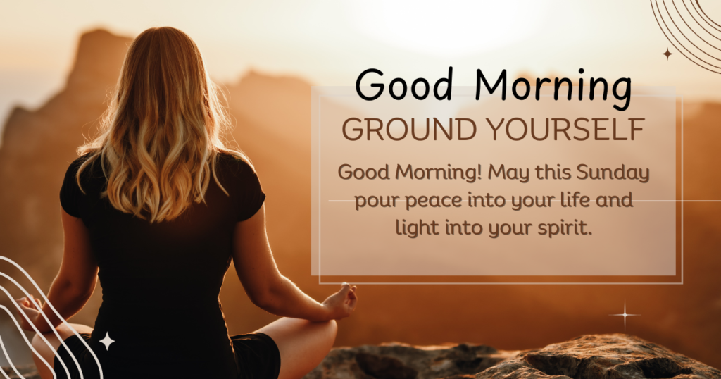 Good morning Sunday blessings with sunrise over calm mountains